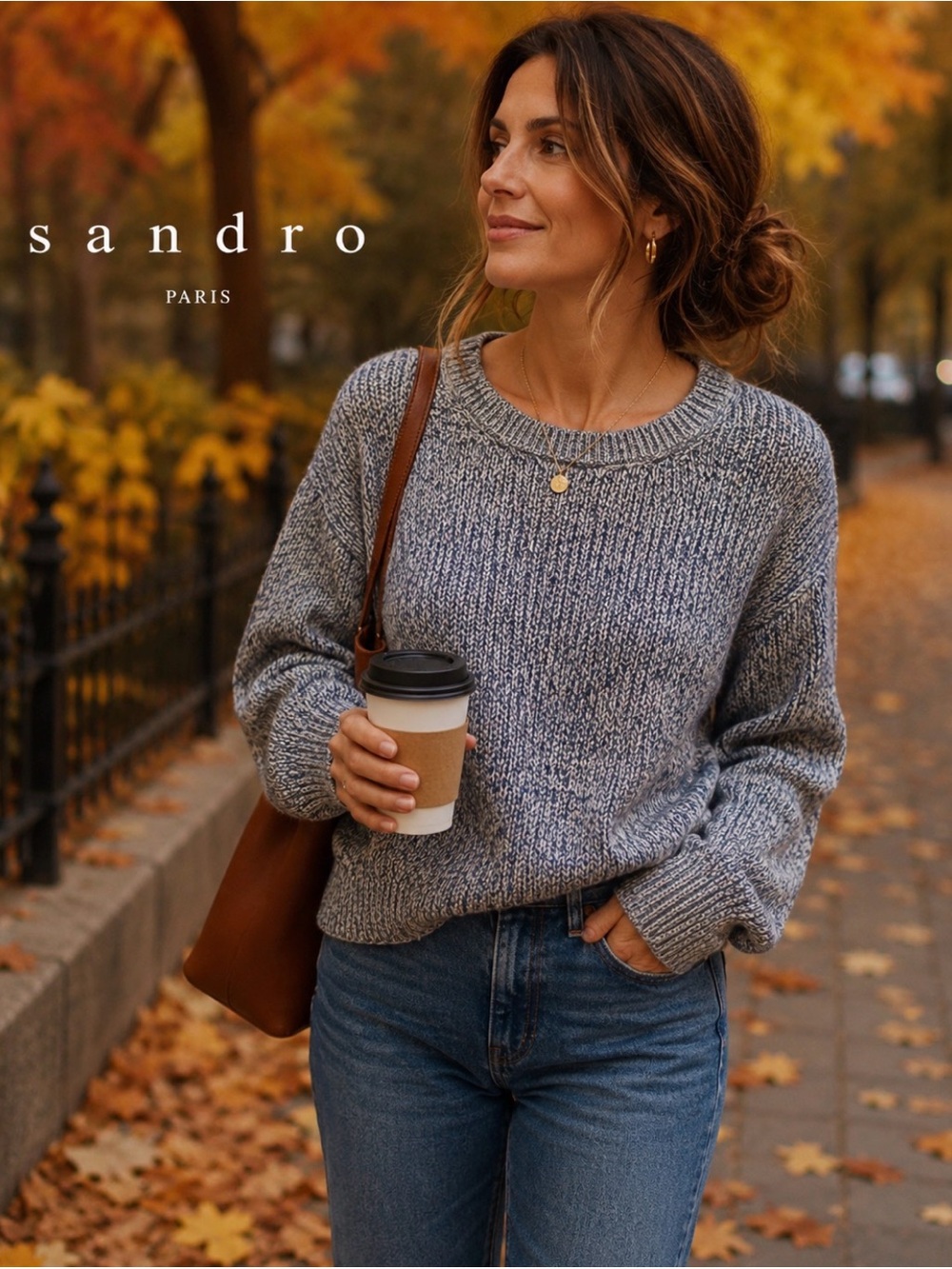 SANDRO PARIS Marled Knit Sweater | Women’s XL | 100% Cotton